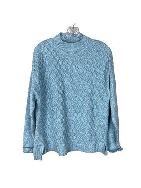 Talbots Womens XL Petite Sweater Cable Knit Blue Mock Neck‎ Spring Cotton Nylon